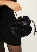 Load image into Gallery viewer, Pearl Magda bag in black satin