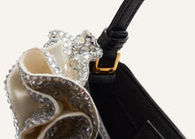 Load image into Gallery viewer, MICRO VESNA BLACK SATIN WITH CREAM CRYSTALS
