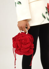 Load image into Gallery viewer, PF23 MAGDA BAG RED SATIN CROCHET PEARL