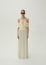 Load image into Gallery viewer, V neck ruched wrap maxi dress in cream
