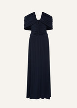 Load image into Gallery viewer, V neck ruched wrap maxi dress in navy