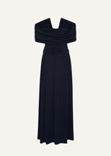 Load image into Gallery viewer, V neck ruched wrap maxi dress in navy