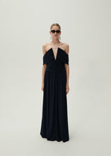 Load image into Gallery viewer, V neck ruched wrap maxi dress in navy