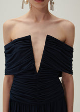 Load image into Gallery viewer, V neck ruched wrap maxi dress in navy