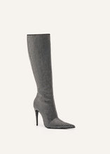 Load image into Gallery viewer, Tall pointed toe boots in black diamante crystals
