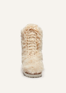 Shearling combat boots in cream