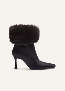 AW23 ANKLE BOOTS SATIN BLACK FAUX FUR