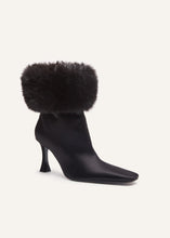 Load image into Gallery viewer, AW23 ANKLE BOOTS SATIN BLACK FAUX FUR
