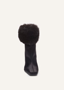 AW23 ANKLE BOOTS SATIN BLACK FAUX FUR