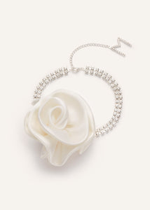 Satin flower crystal choker necklace in cream