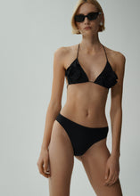 Load image into Gallery viewer, Floral strappy triangle bikini top in black
