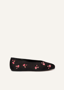 PF23 BALLET FLATS EMBROIDERY SATIN BLACK