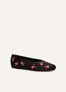 PF23 BALLET FLATS EMBROIDERY SATIN BLACK