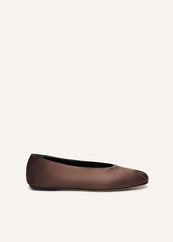 PF23 BALLET FLATS SATIN CHOCOLATE