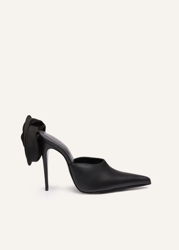 PF23 FLOWER HEEL MULES LEATHER BLACK