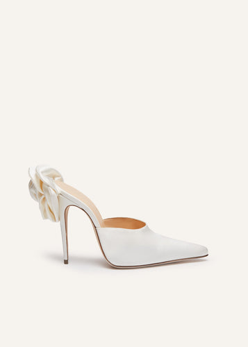 PF23 FLOWER HEEL MULES SATIN CREAM