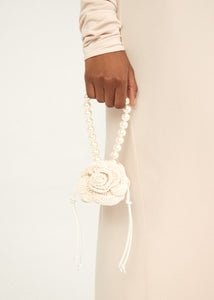 PF23 MICRO MAGDA BAG CREAM SATIN CROCHET PEARL