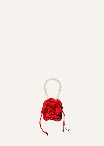 PF23 SMALL MAGDA BAG RED SATIN CROCHET PEARL