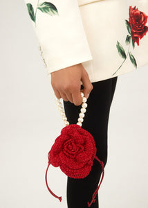 PF23 SMALL MAGDA BAG RED SATIN CROCHET PEARL