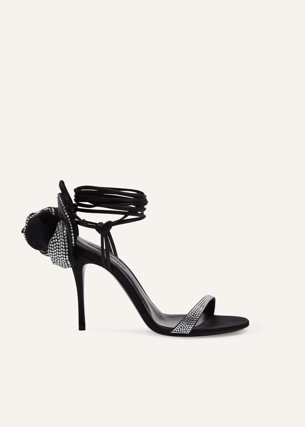 RE23 FLOWER SHOES BLACK SATIN BLACK FLOWER WITH STRASS