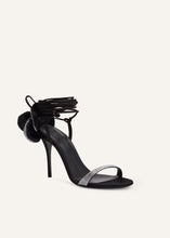 Load image into Gallery viewer, RE23 FLOWER SHOES BLACK SATIN BLACK FLOWER WITH STRASS
