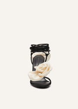 Load image into Gallery viewer, RE23 FLOWER SHOES BLACK SATIN IVORY FLOWER
