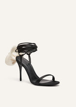 Load image into Gallery viewer, RE23 FLOWER SHOES BLACK SATIN IVORY FLOWER
