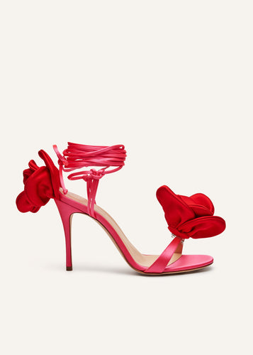 RE23 FLOWER SHOES FUXIA SATIN RED FLOWER