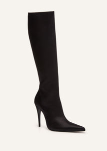 RE23 SHARP POINTED BOOT BLACK SATIN