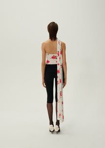 Jersey wrap neck top in cream print