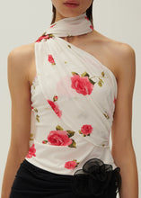 Load image into Gallery viewer, Jersey wrap neck top in cream print
