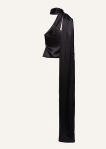 Silk wrap neck top in black