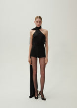 Load image into Gallery viewer, Silk wrap neck top in black
