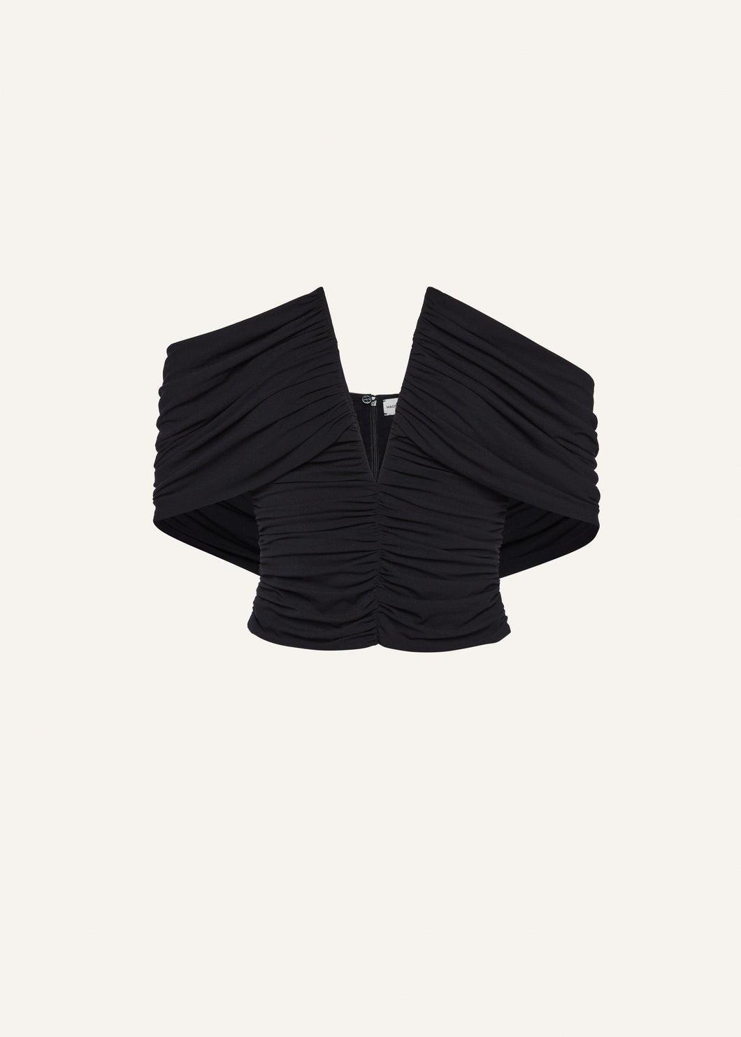 Ruched v neck wrap blouse in black