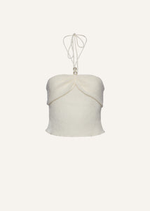 Pearl halterneck tube top in cream