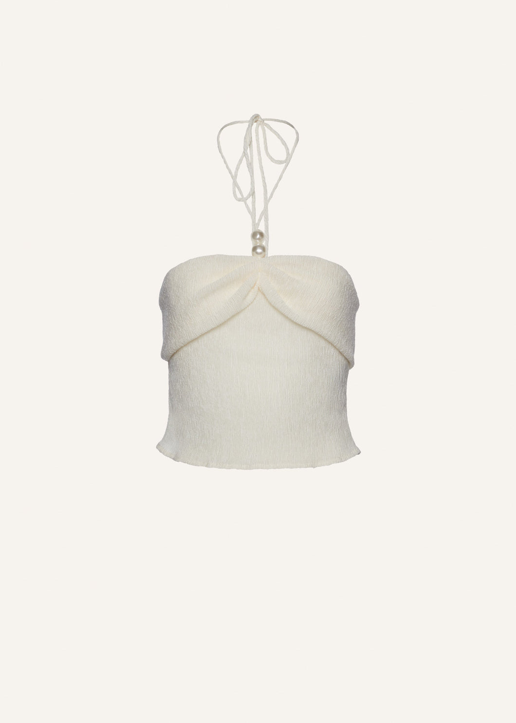 Pearl halterneck tube top in cream