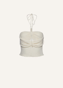 Pearl halterneck tube top in cream