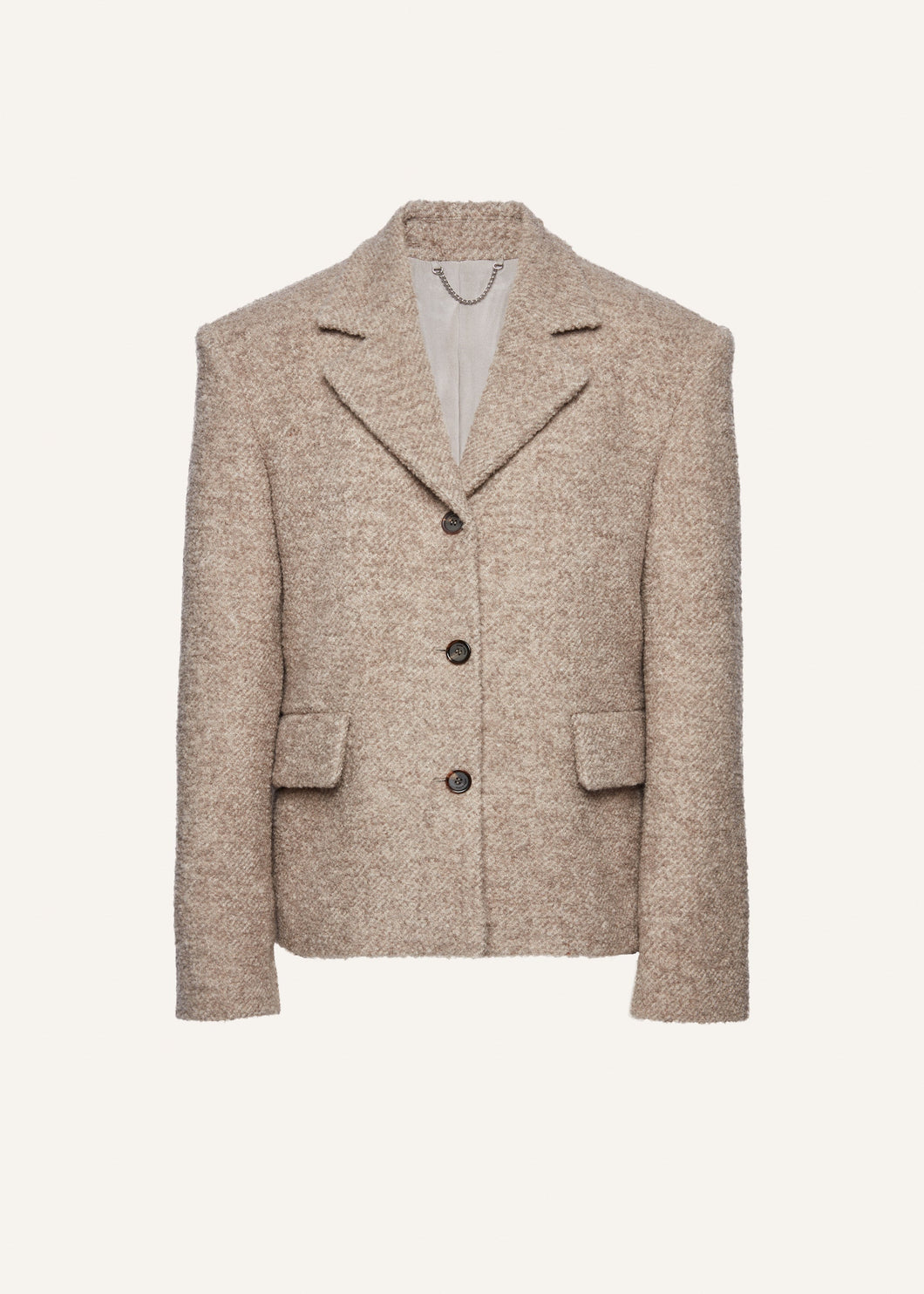 Single breasted short alpaca coat in beige