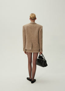 Single breasted short alpaca coat in beige