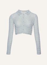 Load image into Gallery viewer, Cropped crochet jacket in light blue
