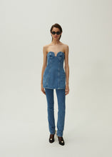 Load image into Gallery viewer, Denim bustier mini dress in blue
