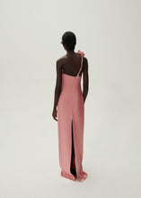 Load image into Gallery viewer, One shoulder rose appliqué silk midi dress in pink
