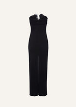 Load image into Gallery viewer, Strapless flower appliqué maxi dress in black
