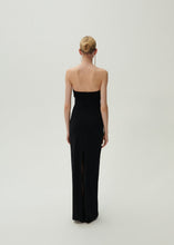 Load image into Gallery viewer, Strapless flower appliqué maxi dress in black
