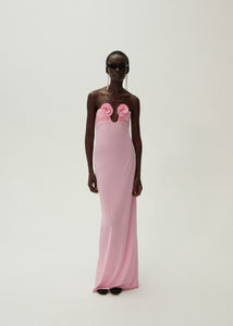 Strapless flower appliqué maxi dress in pink