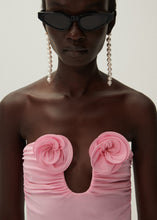 Load image into Gallery viewer, Strapless flower appliqué maxi dress in pink
