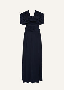 V neck ruched wrap maxi dress in navy