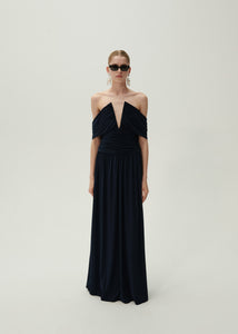 V neck ruched wrap maxi dress in navy