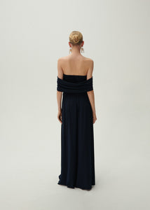 V neck ruched wrap maxi dress in navy