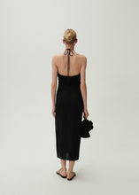 Load image into Gallery viewer, Pearl halterneck midi dress in black
